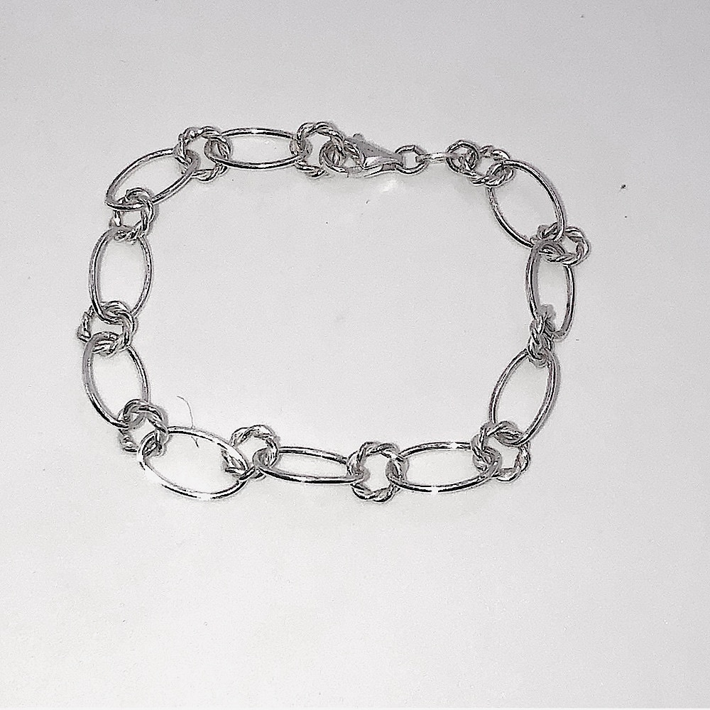 𝅺vtg Sterling Silver Prime Art & Jewel Oval Link Bracelet 7”